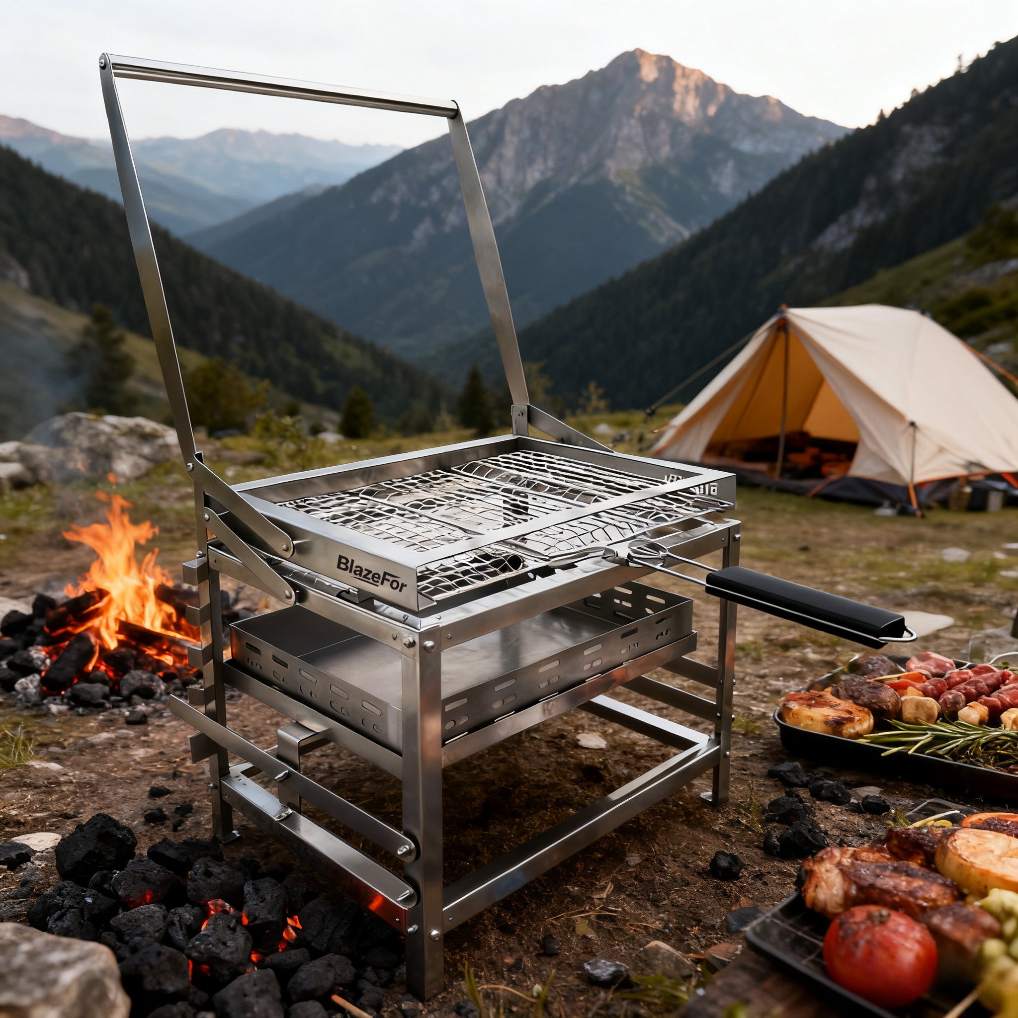 Adjustable Charcoal Rotating Grill, Rotary Outdoor BBQ Charcoal Grill for Backyard, Camping & Patio Barbecues