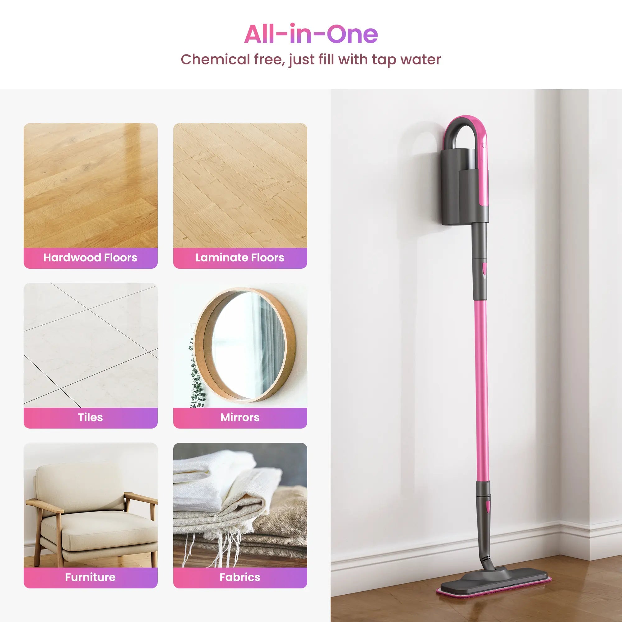 18‑in‑1 Detachable Handheld Steam Mop | Eliminate Grease & Sticky Messes on Floors, Tiles & Walls