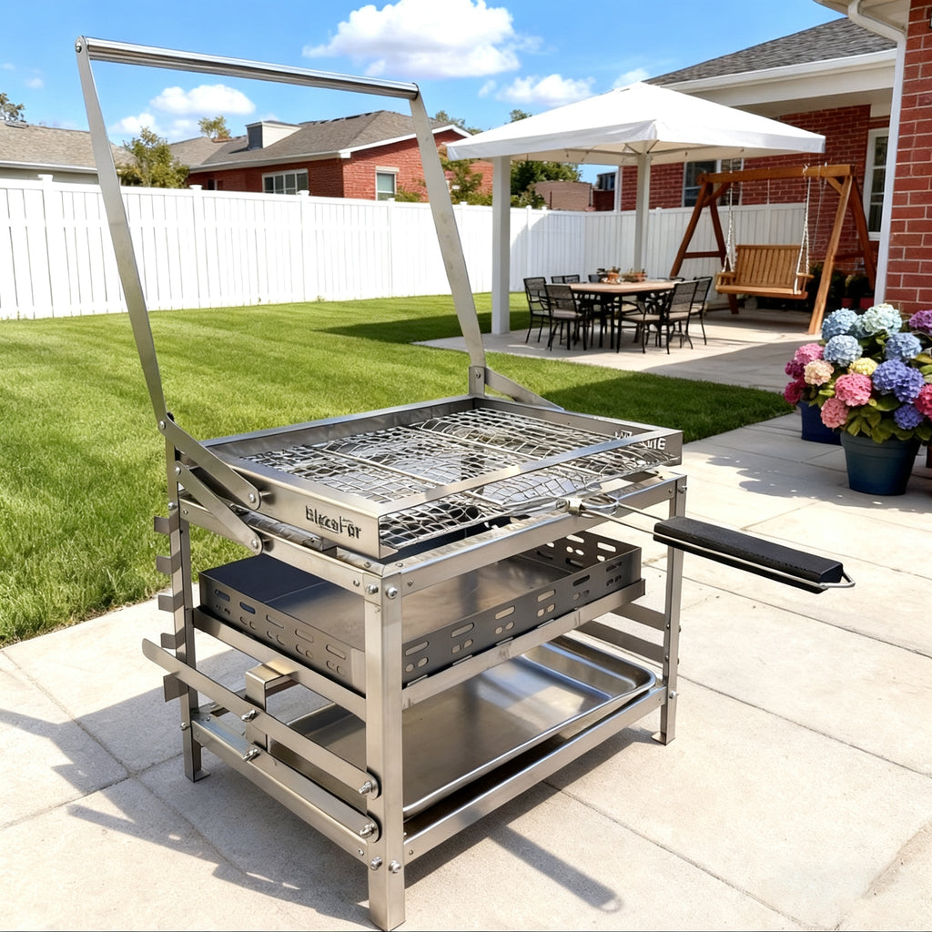 Adjustable Charcoal Rotating Grill, Rotary Outdoor BBQ Charcoal Grill for Backyard, Camping & Patio Barbecues