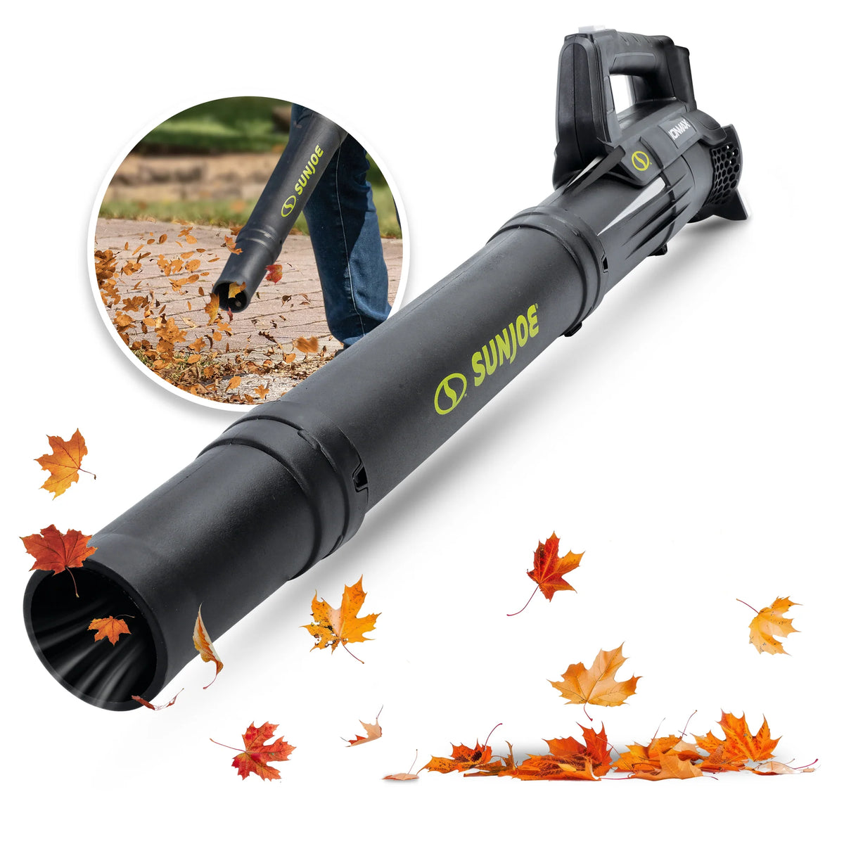 Sun Joe 24-Volt* IONMAX Cordless Compact Turbine Jet Blower | 100-MPH | 280-CFM | W/ 2 x 2.0-Ah Batteries + Dual-Port Charger