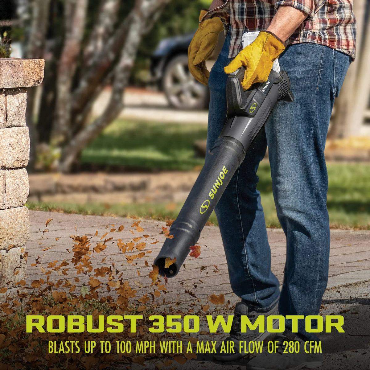 Sun Joe 24-Volt* IONMAX Cordless Compact Turbine Jet Blower | 100-MPH | 280-CFM | W/ 2 x 2.0-Ah Batteries + Dual-Port Charger