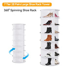 360° Rotating 7-Tier Shoe Carousel Rack, Holds 28 Pairs Round Spinning Shoe Storage for Entryway