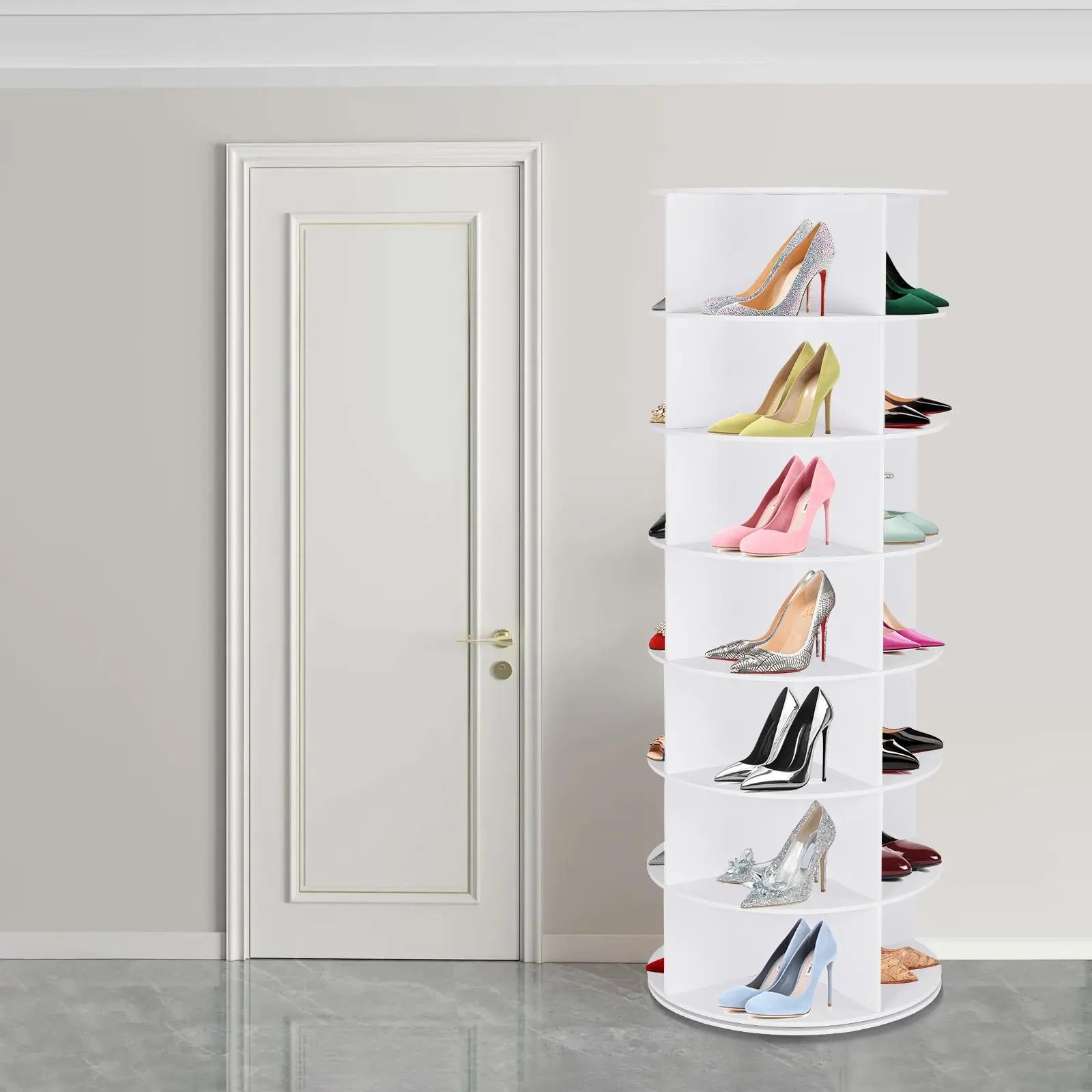 360° Rotating 7-Tier Shoe Carousel Rack, Holds 28 Pairs Round Spinning Shoe Storage for Entryway