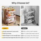 Rolling 3-Tier Metal Utility Cart, Multi-Layer Storage Trolley for Narrow Kitchen & Bedside Spaces
