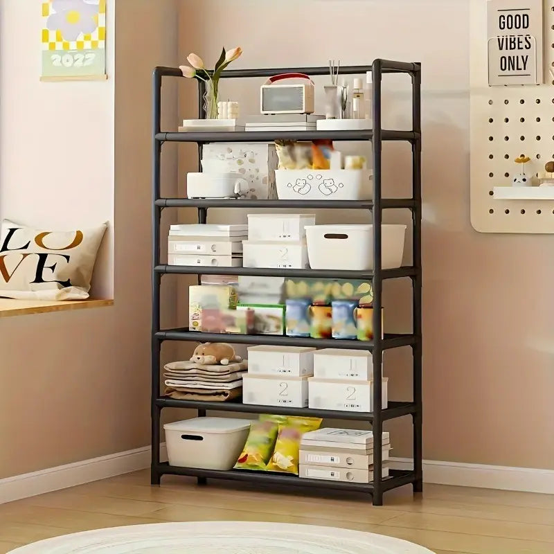 Sturdy Multi-Tier Metal Organizer Shelf, Practical Storage Furniture for Indoor Kitchen Garage Use