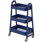 Rolling 3-Tier Metal Utility Cart, Multi-Layer Storage Trolley for Narrow Kitchen & Bedside Spaces