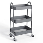Rolling 3-Tier Metal Utility Cart, Multi-Layer Storage Trolley for Narrow Kitchen & Bedside Spaces