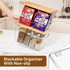 High-Quality Plastic Food Storage Box with Wooden Lid - Transparent Cube Containers with Lids, Kitchen Accessories for Fruits, Vegetables & Spices, Home Storage Organization House Organizers