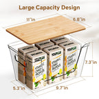 High-Quality Plastic Food Storage Box with Wooden Lid - Transparent Cube Containers with Lids, Kitchen Accessories for Fruits, Vegetables & Spices, Home Storage Organization House Organizers