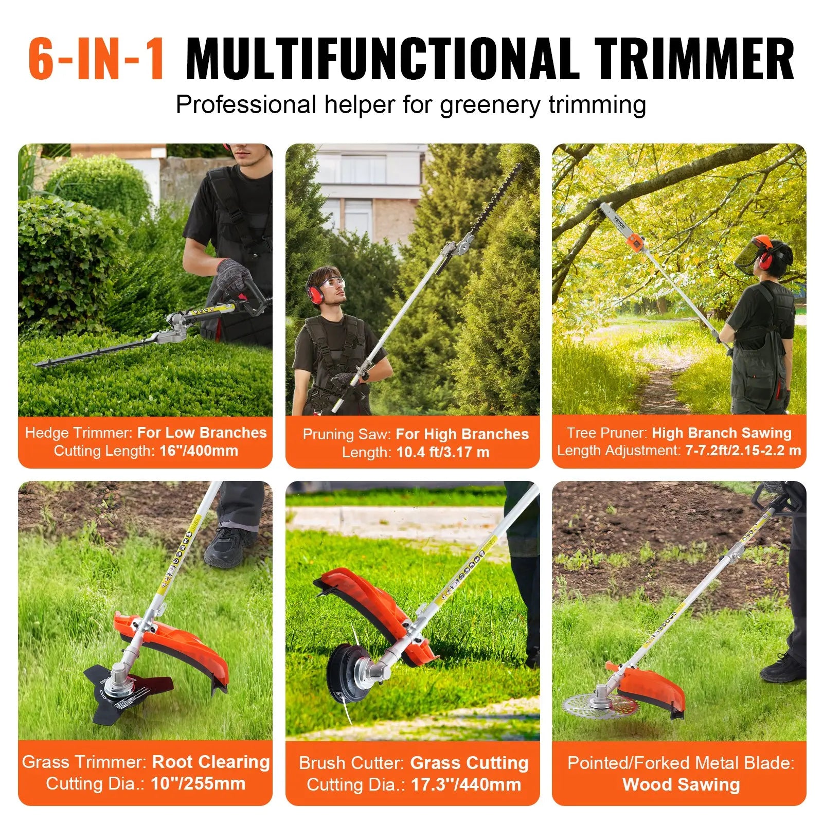 6‑in‑1 Gas Powered Garden Multi‑Tool | Trimmer, Hedge Cutter, Pole Saw & More | Perfect Outdoor Lawn Tool Gift for Him & Dad