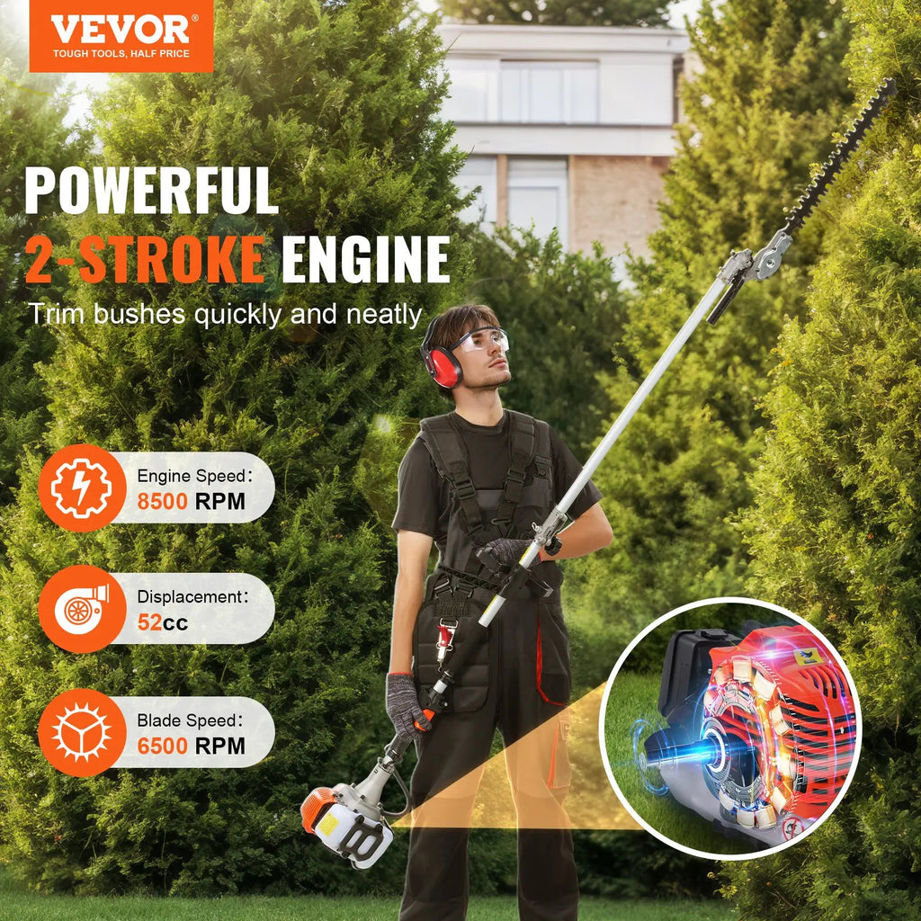 6‑in‑1 Gas Powered Garden Multi‑Tool | Trimmer, Hedge Cutter, Pole Saw & More | Perfect Outdoor Lawn Tool Gift for Him & Dad