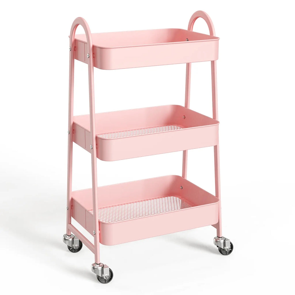 Rolling 3-Tier Metal Utility Cart, Multi-Layer Storage Trolley for Narrow Kitchen & Bedside Spaces