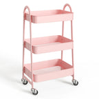 Rolling 3-Tier Metal Utility Cart, Multi-Layer Storage Trolley for Narrow Kitchen & Bedside Spaces