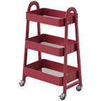 Rolling 3-Tier Metal Utility Cart, Multi-Layer Storage Trolley for Narrow Kitchen & Bedside Spaces