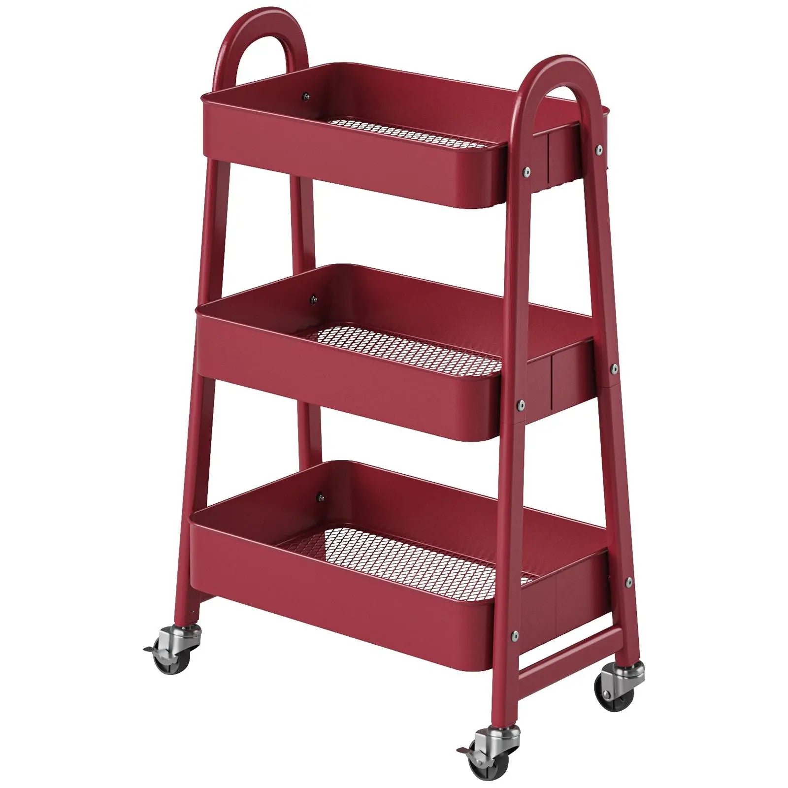Rolling 3-Tier Metal Utility Cart, Multi-Layer Storage Trolley for Narrow Kitchen & Bedside Spaces