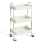 Rolling 3-Tier Metal Utility Cart, Multi-Layer Storage Trolley for Narrow Kitchen & Bedside Spaces